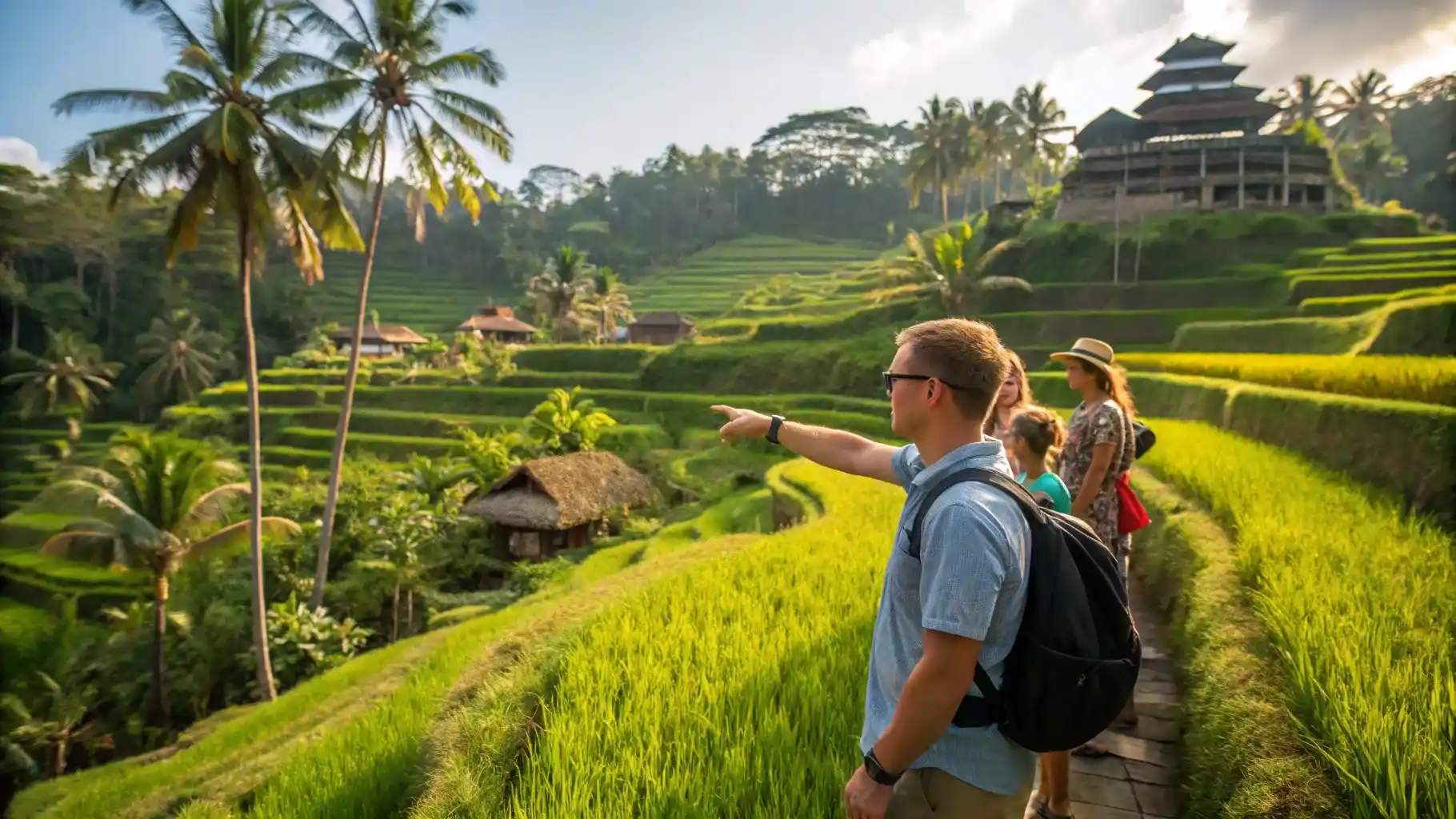 Local guide leading travelers through the Tegalalang rice terraces