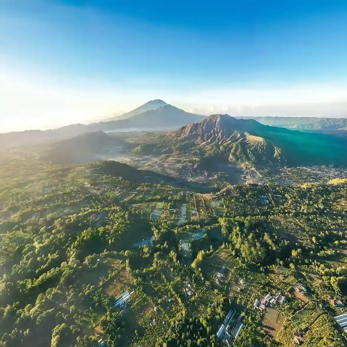 Aerial view of Mount Batur and Mount Agung, Bali