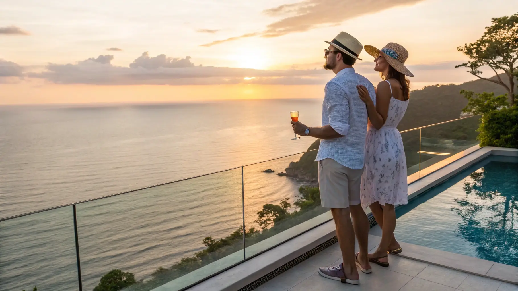 Sunset view from a beachfront villa on Bali's southwest coast